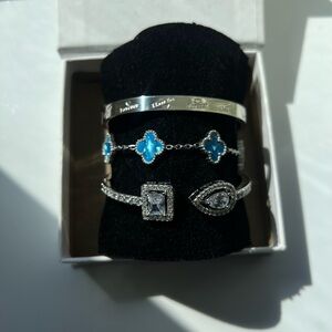 3PC Silver and Blue I love you bangle Bracelet Bundle Set
